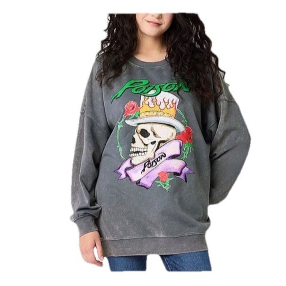 Poison Size XL Juniors Grey Oversized Crew Neck Long Sleeve Sweatshirt. New
